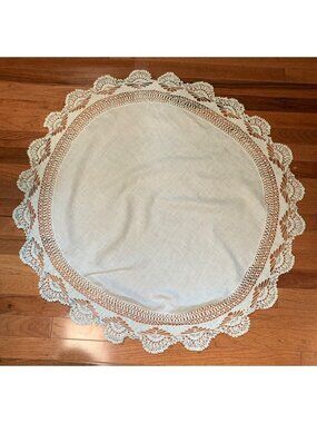 Handmade Round Lace Tablecloth Intricate Crochet Details White 36"